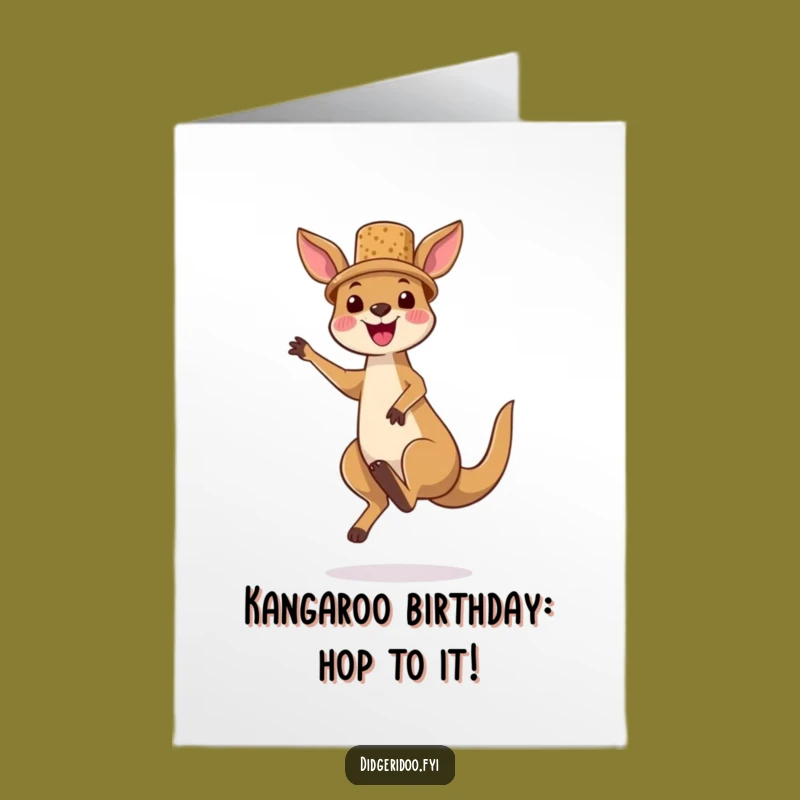 Free Printable Birthday Card: Jumping Kangaroo Cork Hat Funny Downloadable Gift