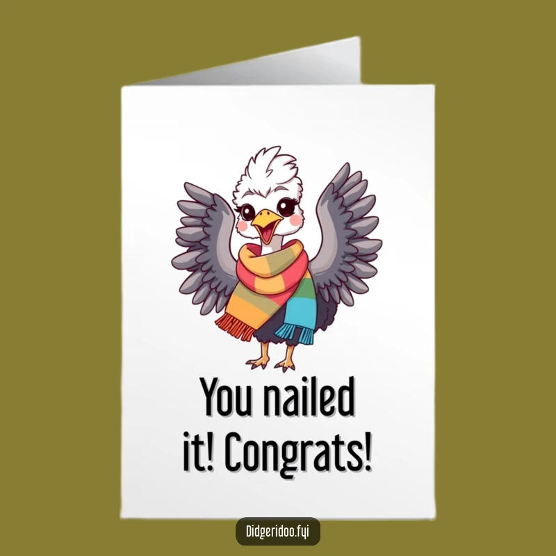Free Printable Congrats Card: Delighted Emu Flapping Wings, Perfect Downloadable Gift