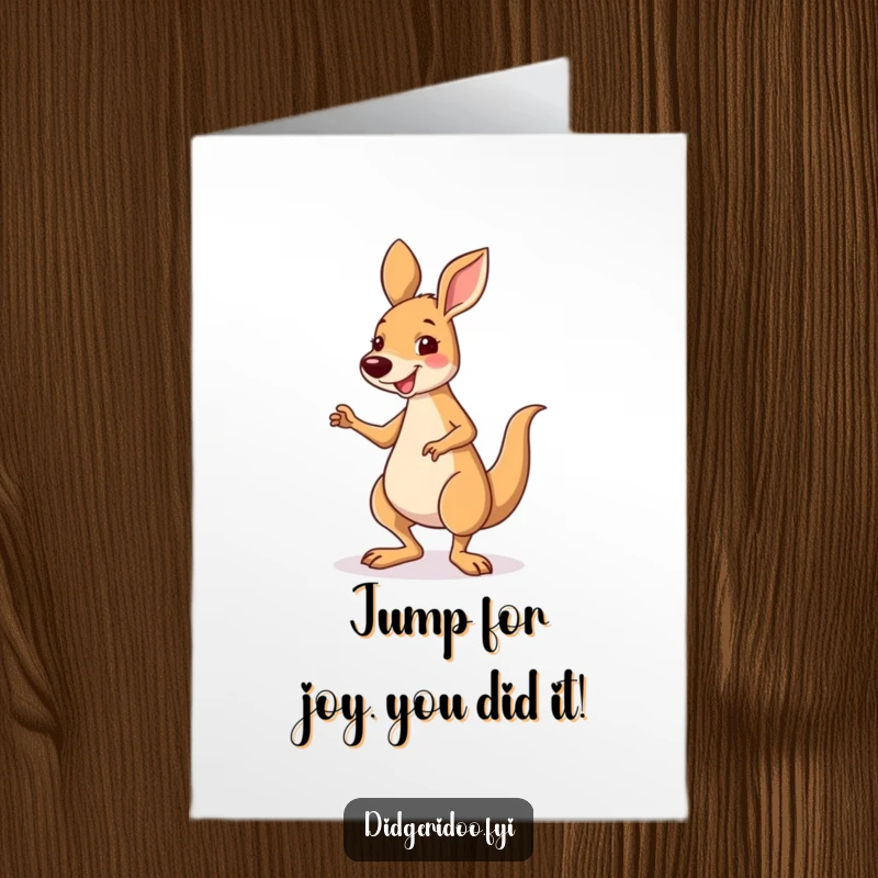 Funny free printable congratulations card of a happy kangaroo doing a silly jig.
