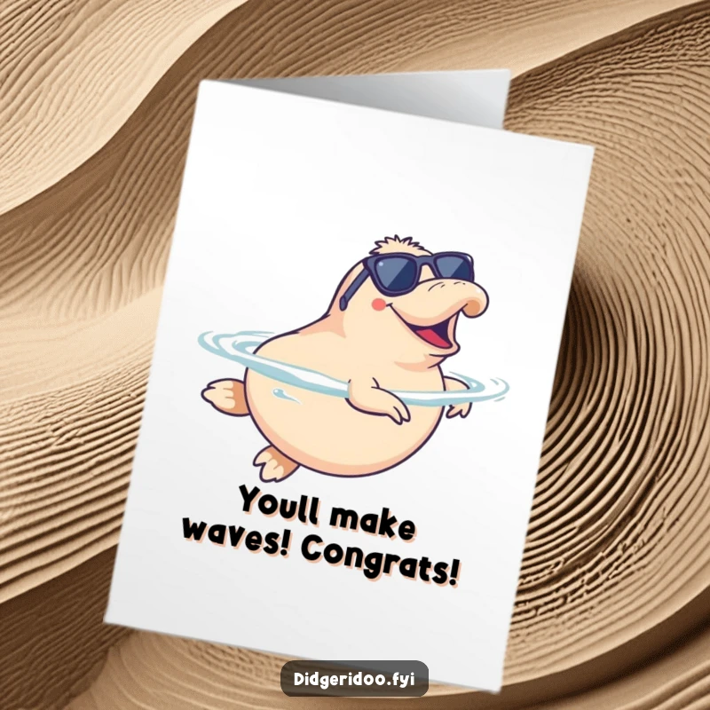 Funny Free Printable Congratulations Card: A platypus sporting sunglasses, joyfully synchronized swimming.