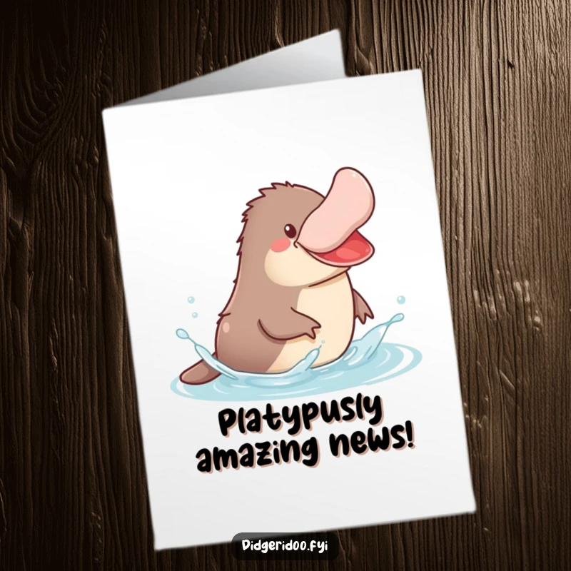 Funny Free Printable Congratulations Card of a jovial platypus with its bill turned up, splashing in stylized water.