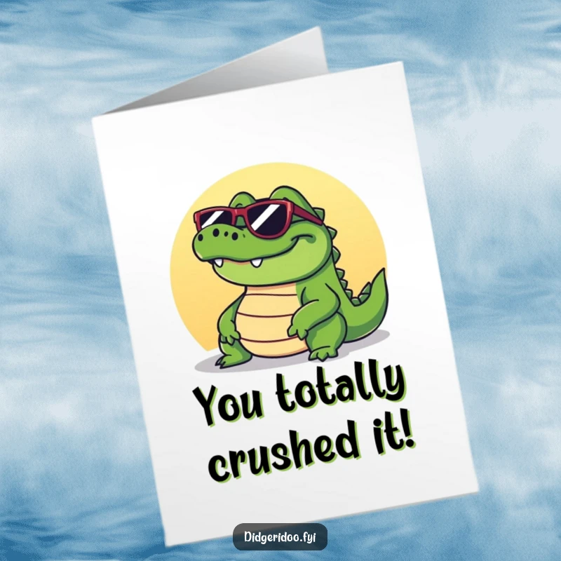 Funny Free Printable Crocodile Congratulations Card: Grinning crocodile in sunglasses, enjoying the sunny vibes of success.