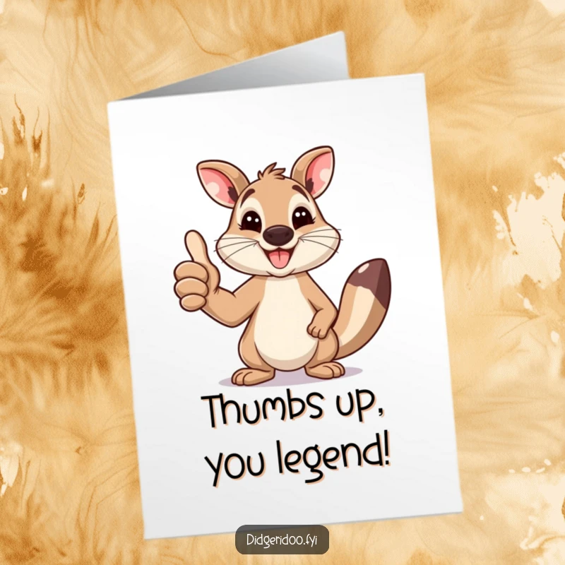 Funny Free Printable Congrats Card: A happy wallaby beaming with a huge smile, giving a thumbs up for success.