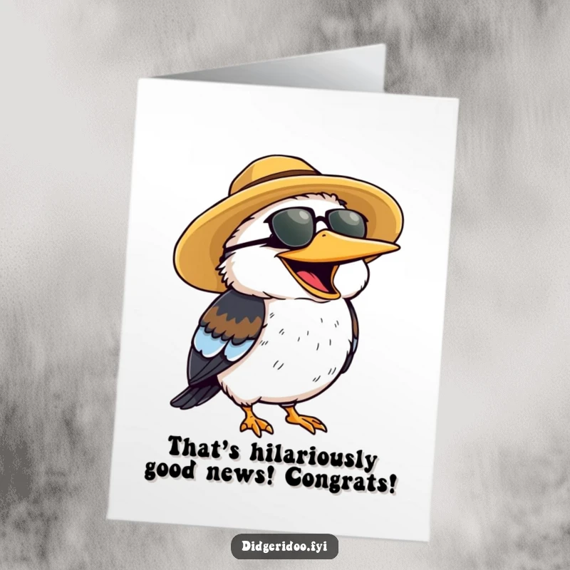 Funny Free Printable Congratulations Card: A kookaburra in a sun hat laughs heartily, a symbol of joyous celebration.