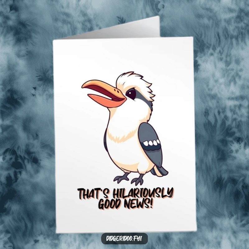 Funny Free Printable Congratulations Card of a playful kookaburra caught mid-laugh with a wide, cheerful beak.