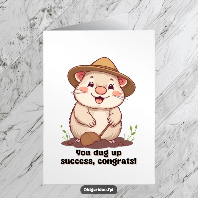 Funny Free Printable Congrats Card: Gardening Wombat Digging Happily, Cheerful & Humorous Downloadable Art