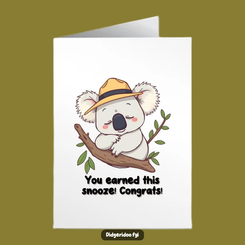 Free Printable Funny Koala Congrats Card: Akubra Snooze Downloadable Art