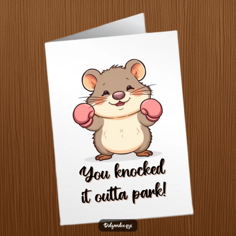 Funny Free Printable Congratulations Card showing a wombat boxer comically dodging, symbolizing overcoming challenges.