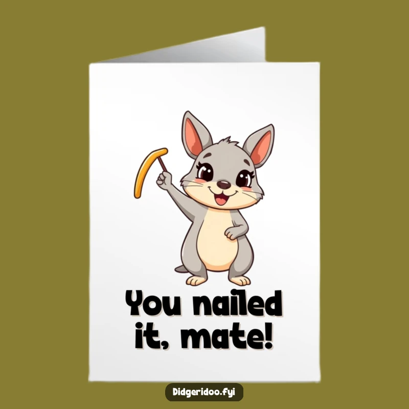 Free Printable Congrats Card: Wallaby Waving Boomerang for Your Victorious Return