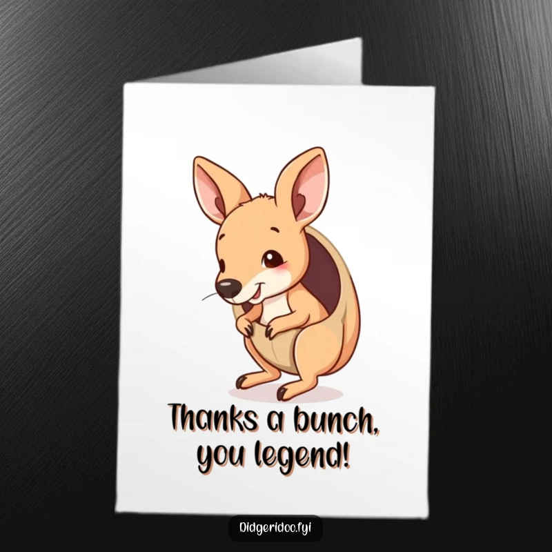 Funny Free Printable Thank You Card: A Kangaroo joey peaking from its pouch, bouncing with happy energy.