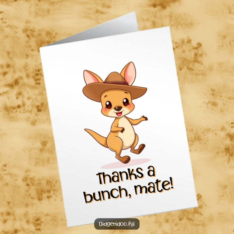 Funny Free Printable Thank You Card: A cute kangaroo joey in a cowboy hat hops excitedly to say thank you.