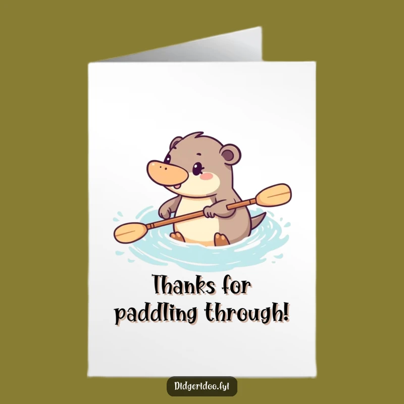 Free Printable Thank You Card: Funny Platypus Paddling, Grateful Downloadable Gift