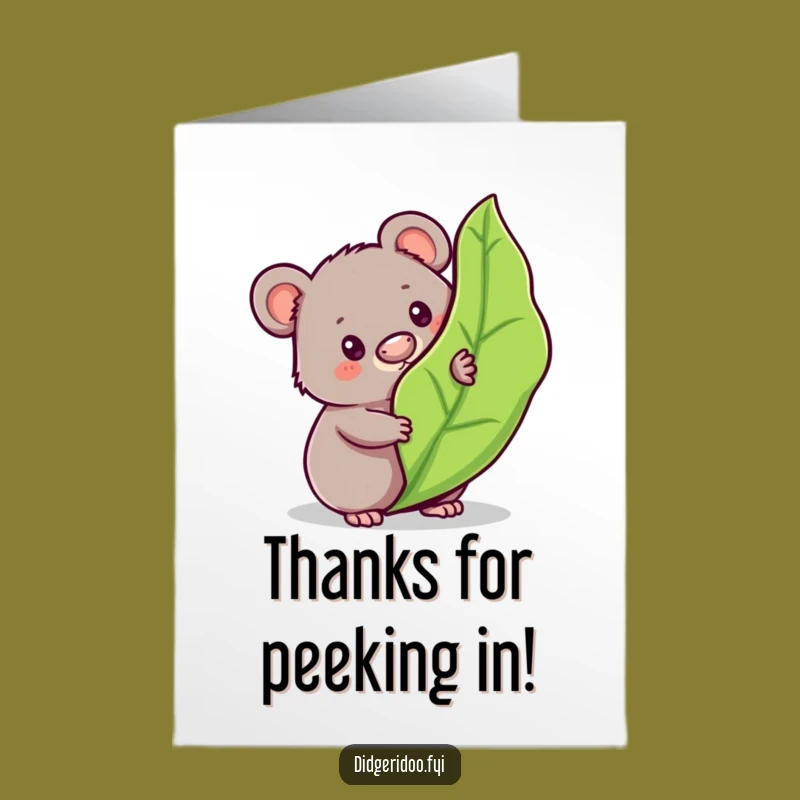 Free Printable Thank You Card: Funny Wombat Peeking, Grateful Downloadable Gift