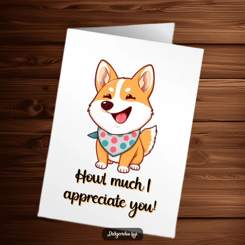 Funny Free Printable Thank You Card: A proud dingo with a bandana, howling to convey sincere and loud thanks.