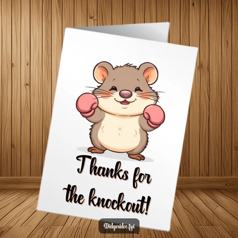 Funny Free Printable Thank You Card: A wombat boxer comically dodging, adding a humorous touch to your appreciation.
