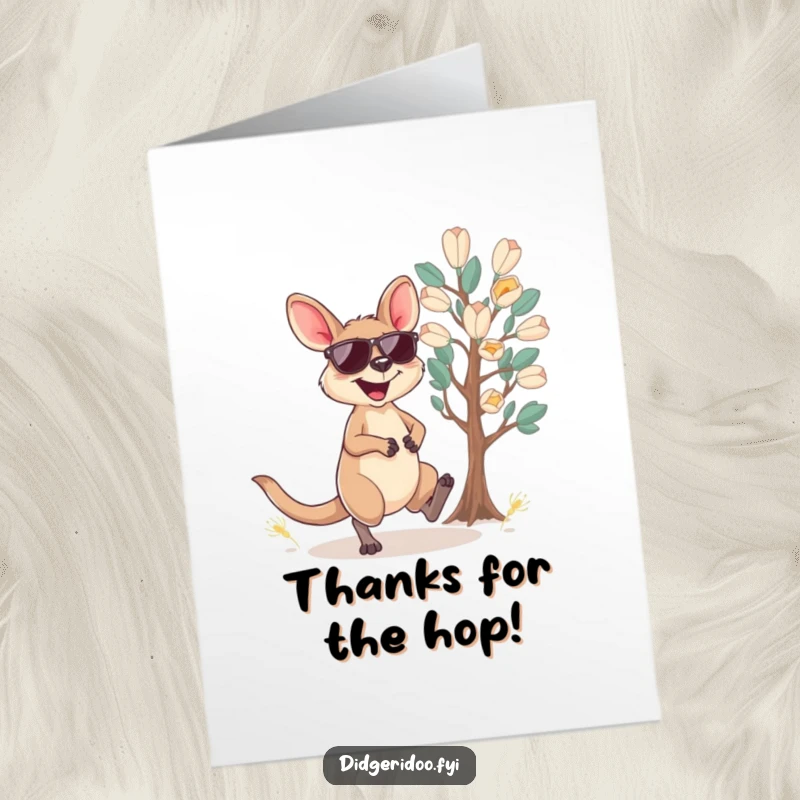Funny Free Printable Wallaby Thank You Card: Cool wallaby with sunglasses offers thanks with a smile.