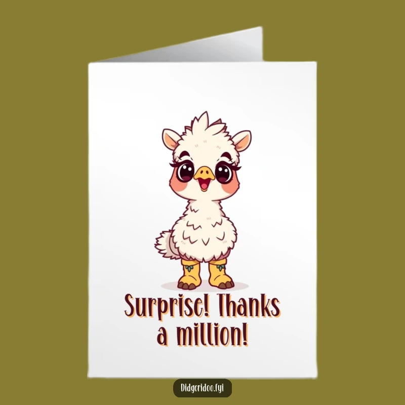 Free Printable Thank You Card: Surprised Emu in Boots Expressing Thanks