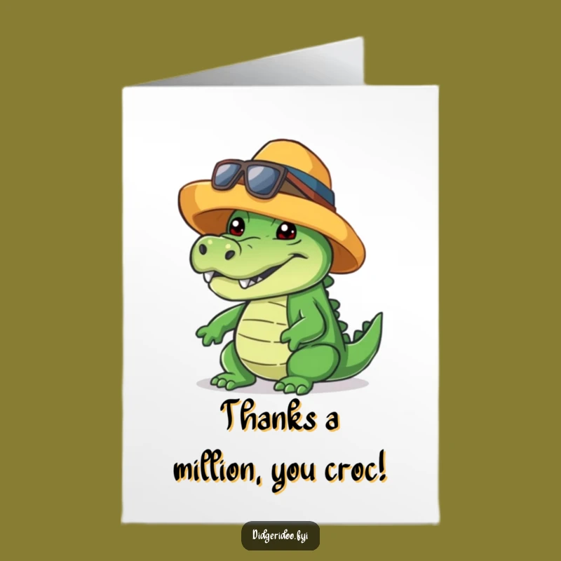 Free Printable Thank You Card: Cool Crocodile Grin Funny Downloadable