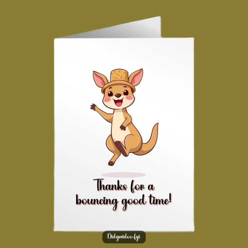 Free Printable Thank You Card: Jumping Kangaroo Cork Hat Funny Downloadable Gift
