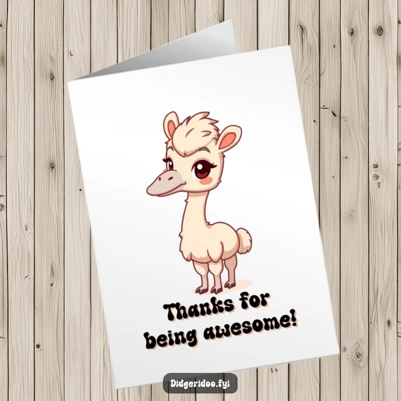 Funny Free Printable Emu Thank You Card: Playful emu with a curious look, stretching its neck to say thanks.