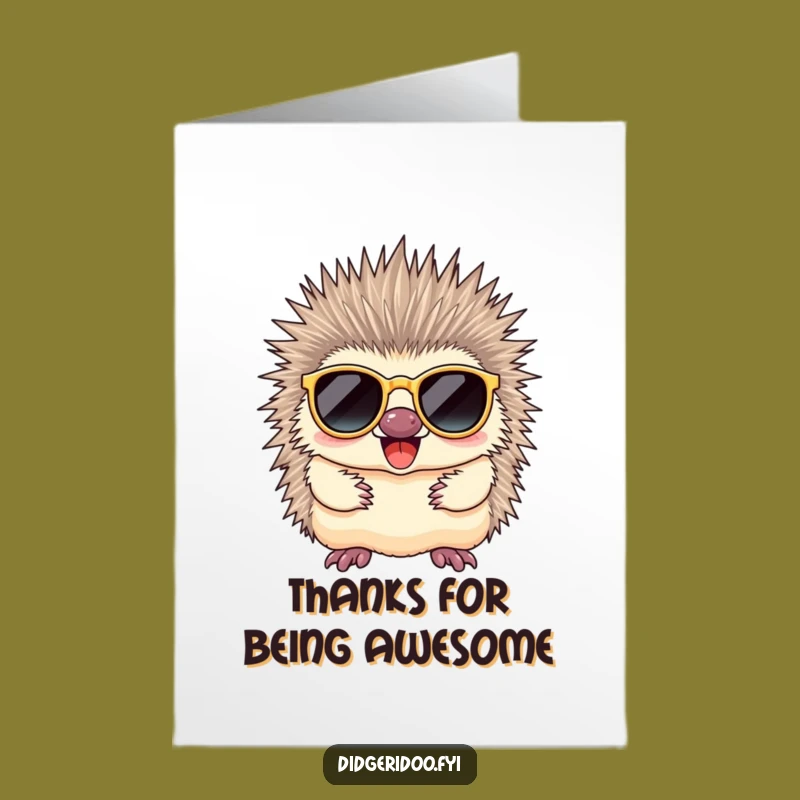 Free Printable Thank You Card: Cool Echidna, Sunny Downloadable Gratitude Gift