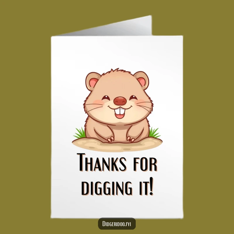 Free Printable Wombat Thank You Card: Grinning Burrower Expresses Gratitude