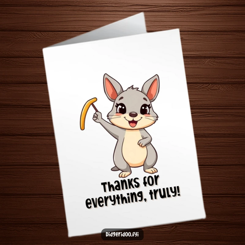 Funny Free Printable Thank You Card: A happy wallaby waving a boomerang, sending cheerful gratitude your way.