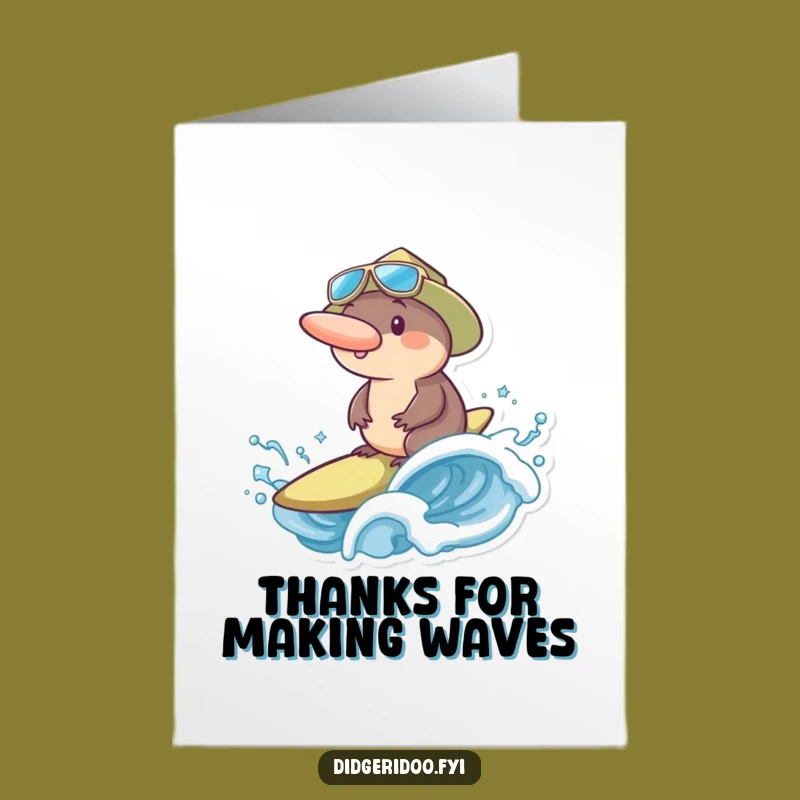 Free Printable Thank You Card: Grateful Platypus Surfer, Cute Downloadable Gift
