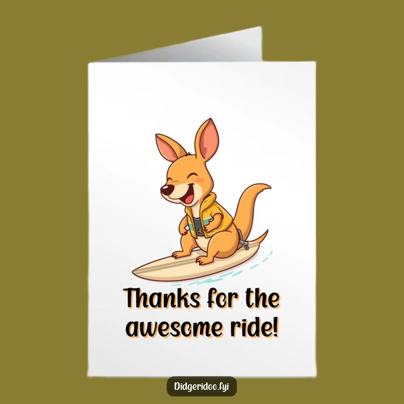 Free Printable Thank You Card: Surfing Kangaroo - Funny Downloadable Gift