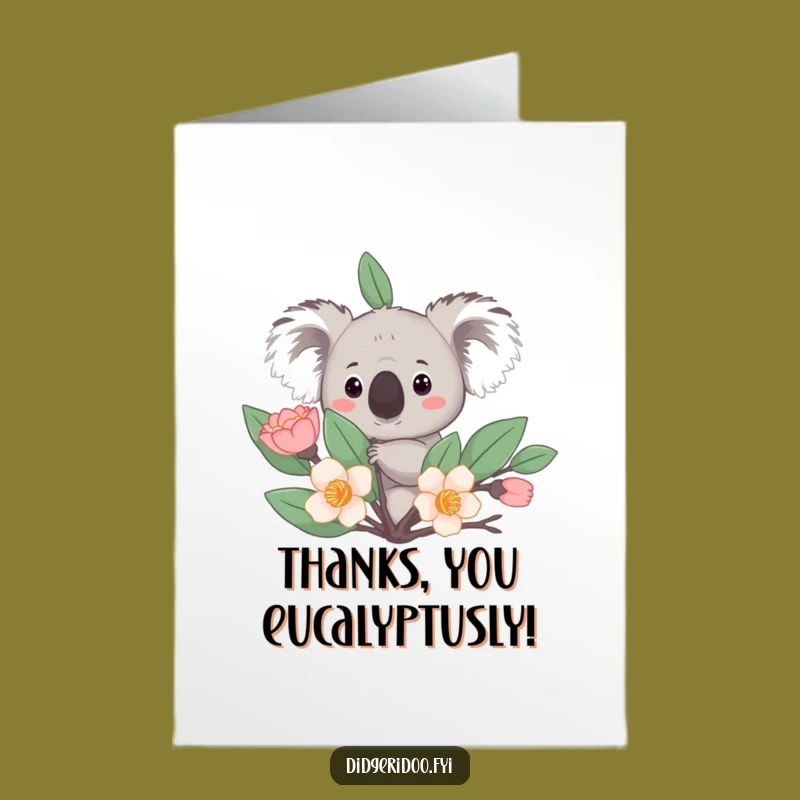 Free Printable Koala Thank You Card: Eucalyptus Bloom Peek for Gratitude