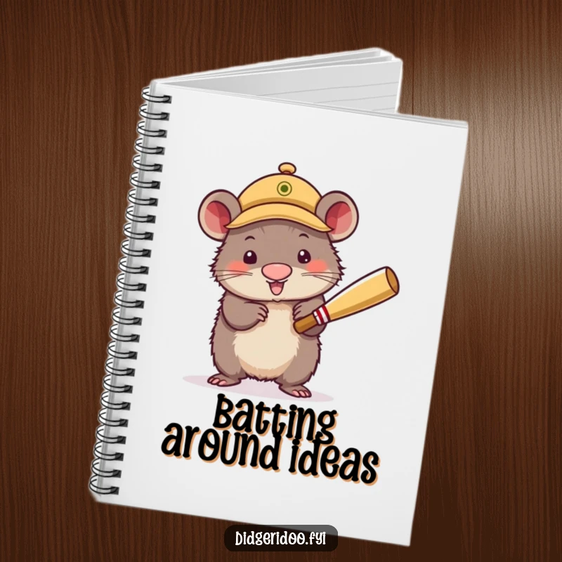 Funny Notebook featuring a wobbly wombat in a cricket cap, enthusiastically batting. Ideal for jotting down sports strategies or ideas.