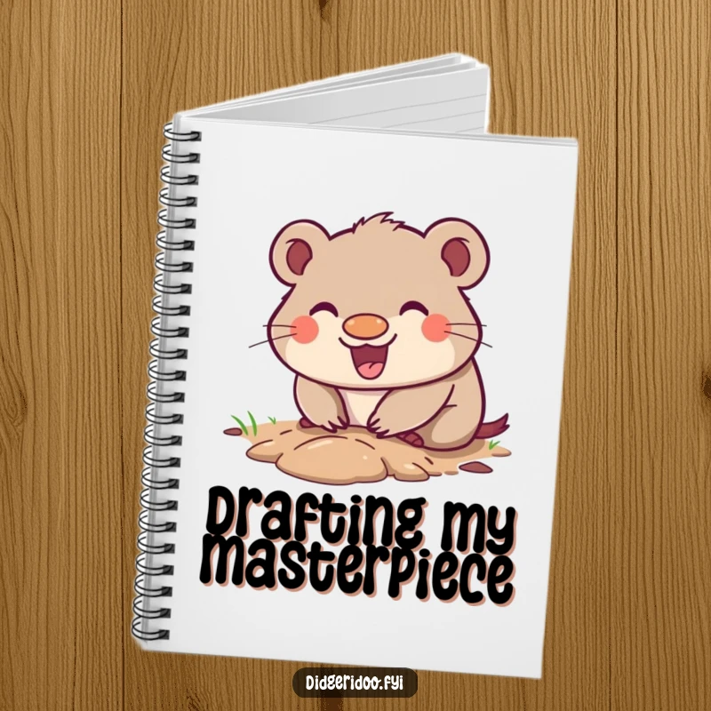 Funny Wombat Notebook with a happy grin, digging a small enthusiastic hole, great for jotting notes with a humorous Outback touch.