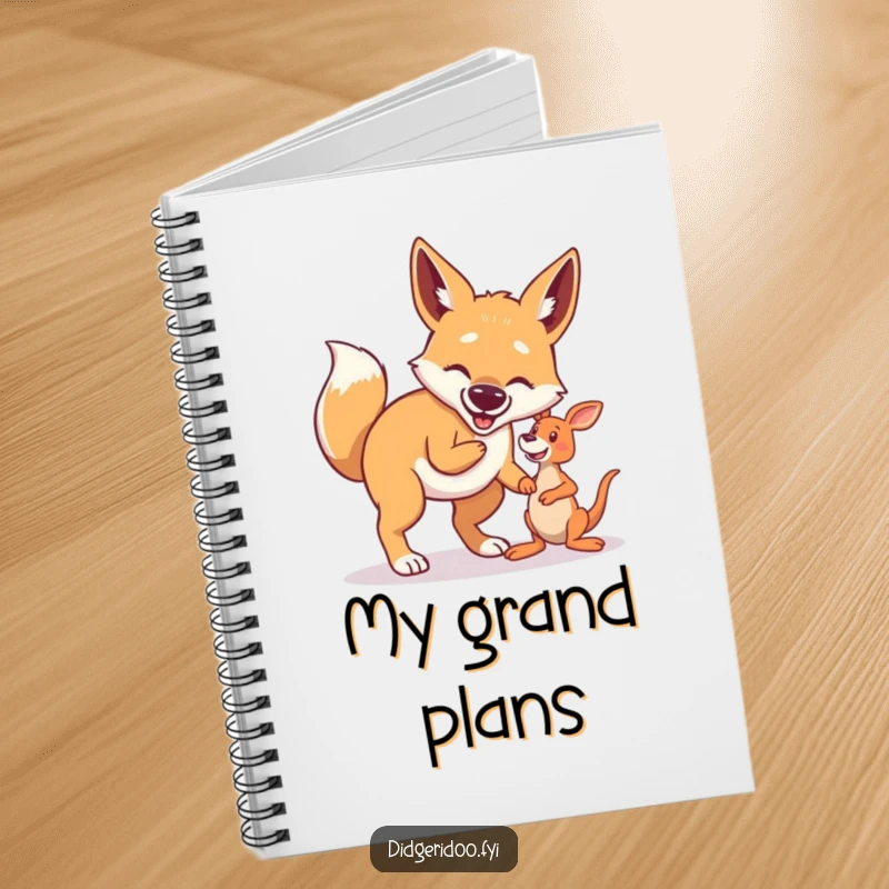 Funny Dingo Notebook: A proud dingo is focused on playing fetch with a small kangaroo toy, ready for your notes.