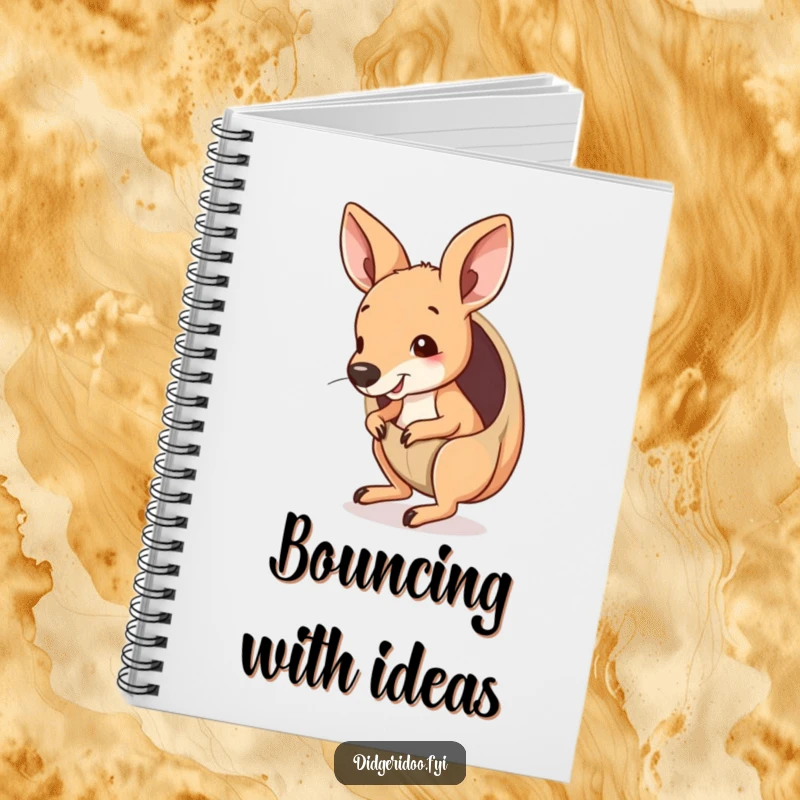 Funny Kangaroo Joey Notebook peeking from a pouch, playfully bouncing, great for jotting notes with a humorous Outback touch.