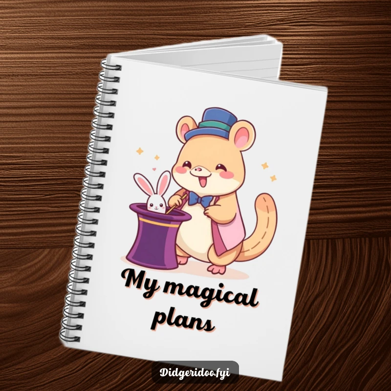 Funny platypus magician notebook with a giddy cartoon platypus pulling a rabbit from a hat, perfect for jotting notes with humor.
