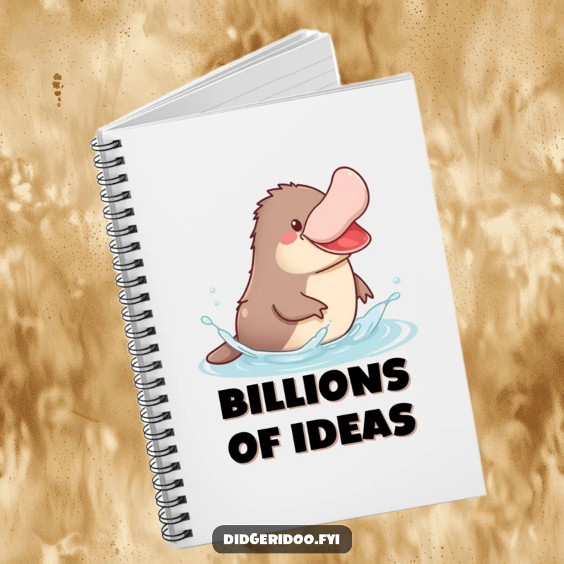 Funny Platypus Notebook featuring a jovial platypus splashing in stylized water, ready for your notes.