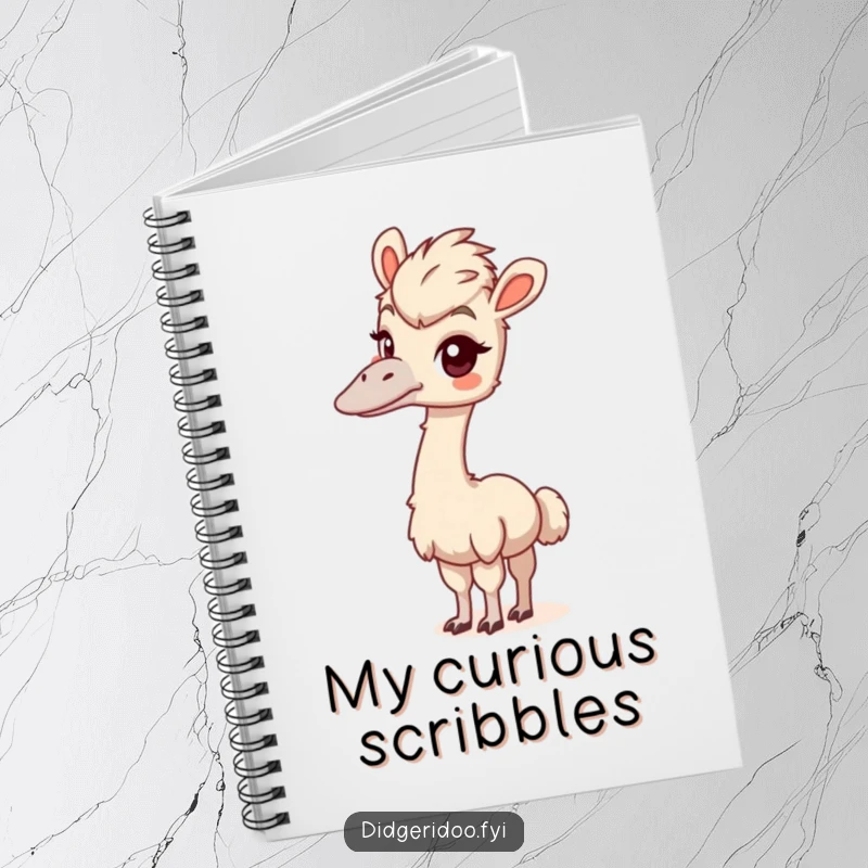 Funny emu notebook design featuring a playful bird stretching its long neck with a curious look, inspiring your notes.