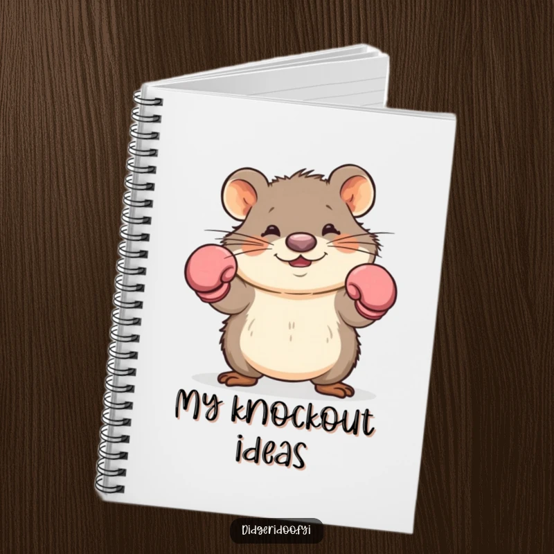 Funny wombat boxer notebook with a cartoon wombat in boxing gloves dodging, perfect for jotting notes with a humorous touch.