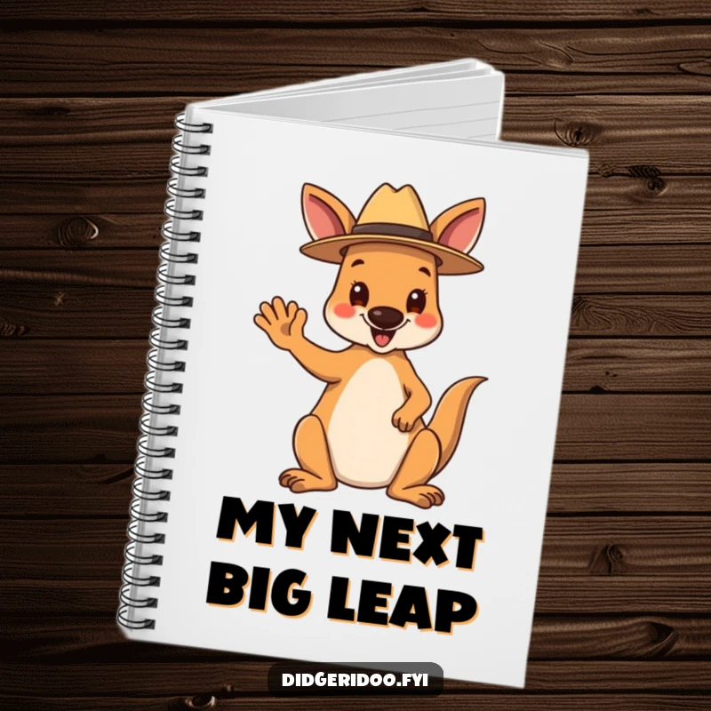 Funny Notebook: A happy kangaroo wearing a tiny Akubra hat waves hello, a whimsical place for your notes.