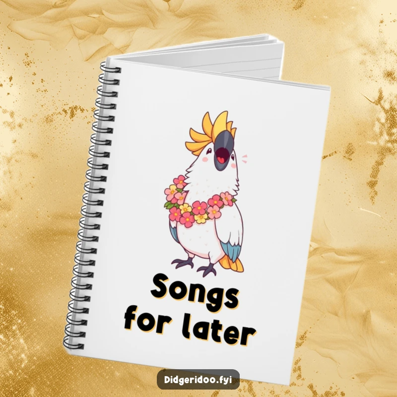 Funny Cockatoo Notebook: A proud cockatoo in a lei sings with joy, inspiring creativity with its fun and tropical design.