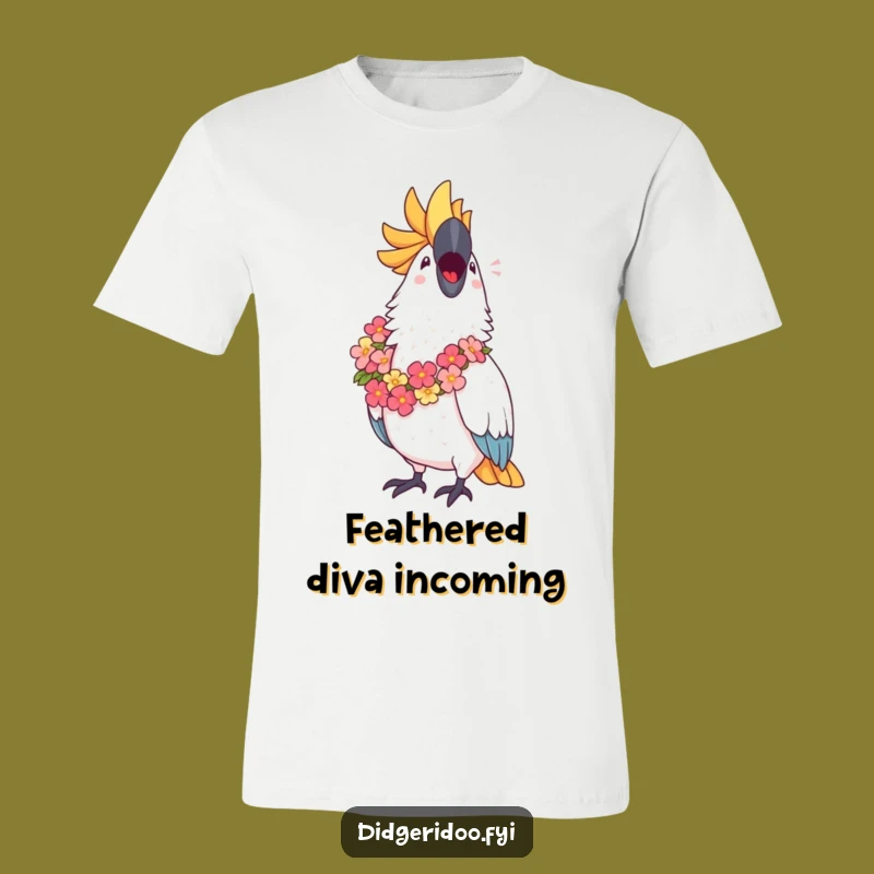 Funny Cockatoo Lei T-Shirt: Wear Your Joy with this Tropical Singing Bird Tee