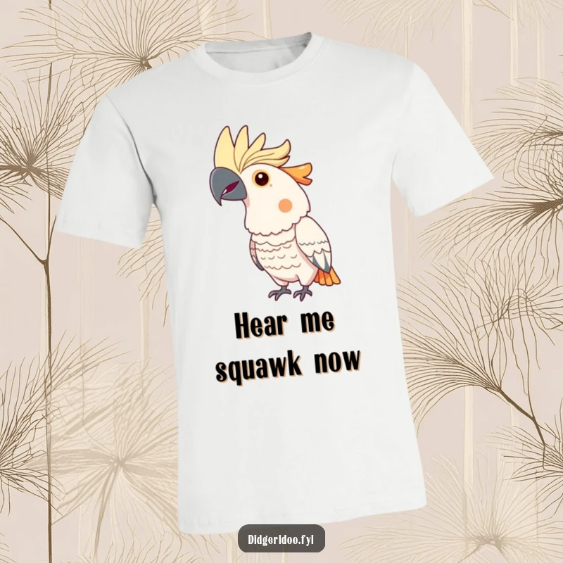 Funny cockatoo t-shirt design featuring a proud bird with a vibrant, puffed-out crest, displaying confidence and a touch of sass.