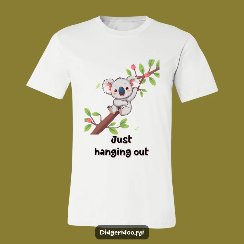 Funny Koala Dangling T-Shirt: Wearable Eucalyptus Fun for a Casual Chuckle