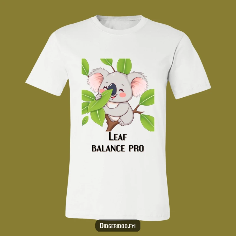 Funny Koala Leaf Balance T-Shirt - Smiling Critter Tee for Cute Gifts