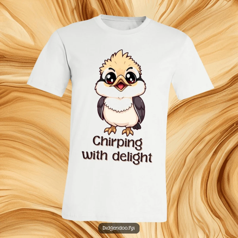 Funny T-Shirt: A grinning kookaburra with wide eyes looks upwards, a cheerful and humorous Australian bird design.