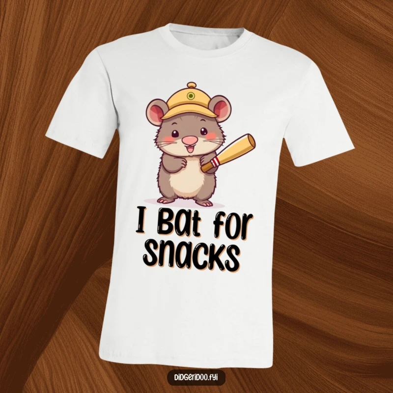 Funny T-Shirt depicting a wobbly wombat in a cricket cap, energetically batting a ball. A playful and humorous sports graphic.