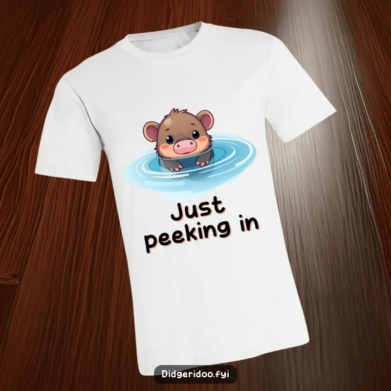 Funny Platypus Pool T-Shirt: A curious platypus emerges from a shimmering blue pool, inviting wonder and humor.