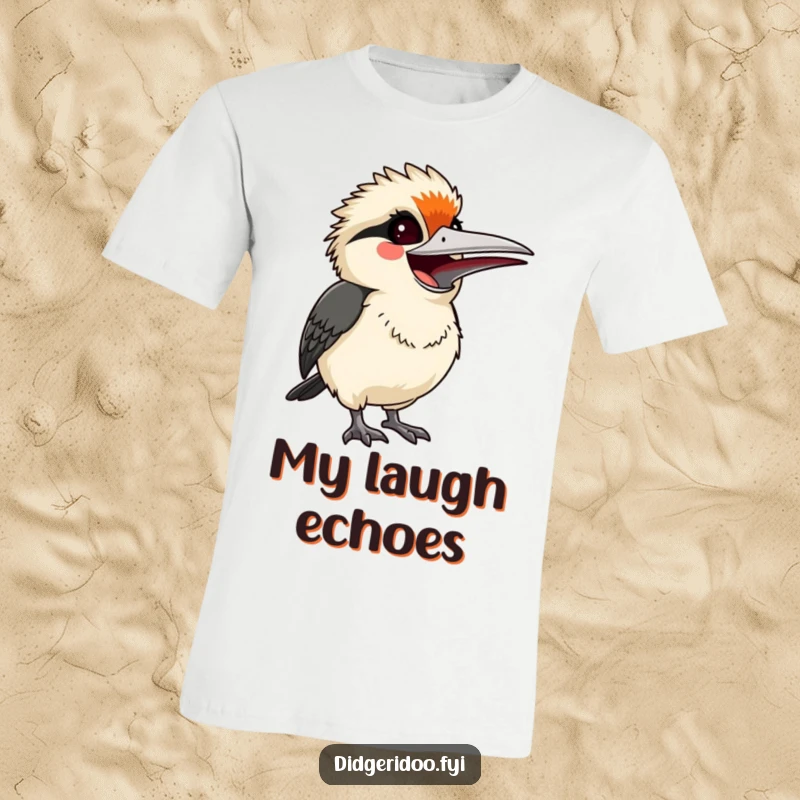 Funny startled but smiling kookaburra, letting out a joyful laugh, a humorous and cheerful t-shirt for lovers of laughter.