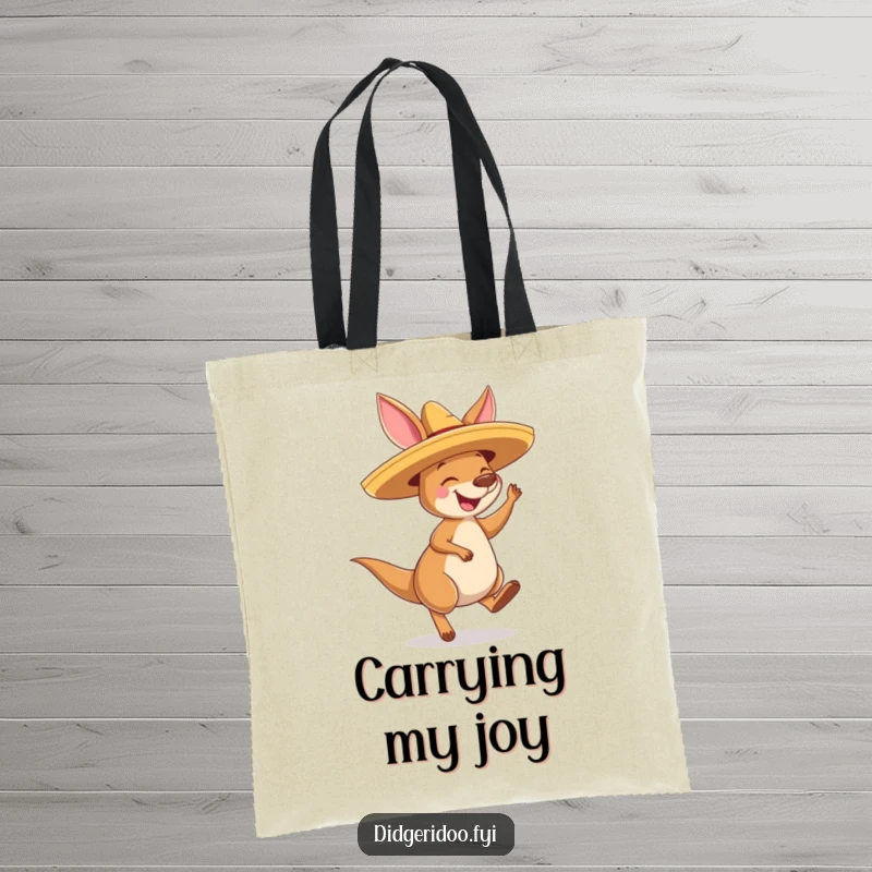 Funny Kangaroo Sombrero Tote Bag: A happy kangaroo wearing a sombrero, bouncing with joy, ideal for carrying essentials humorously.