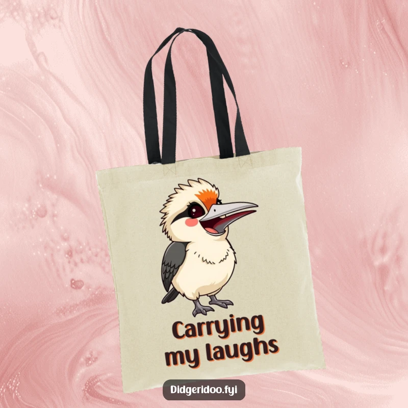 Funny startled but smiling kookaburra, letting out a joyful laugh, a stylish and humorous tote bag for everyday use.